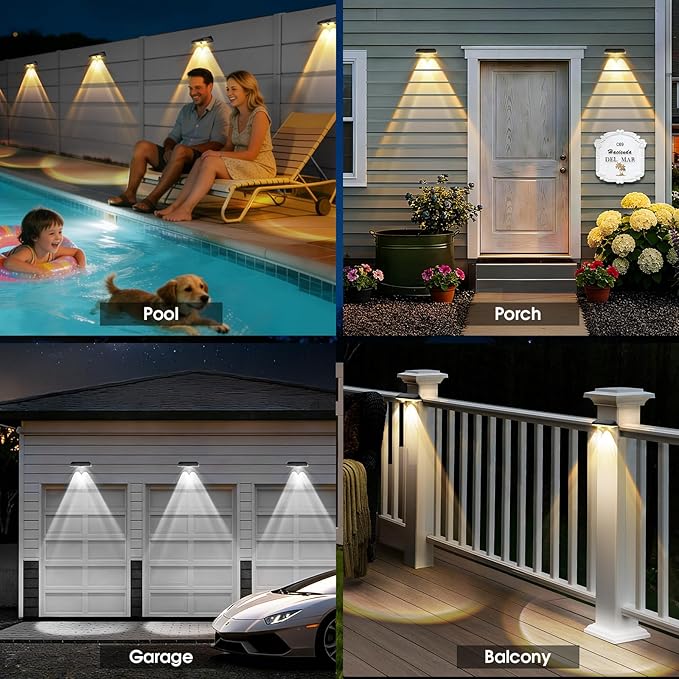 AUDLES Solar Fence Lights Outdoor, 3 Modes Warm/Neutral/Cool White Fence Lights Solar Powered for Outside, IP65 Waterproof, 60 Lumens Solar Light for Step, Pathway, Garden, Deck, Stairs - 12 Pack