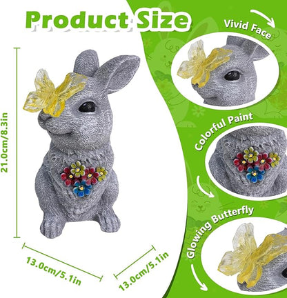 Solar Bunny Garden Statue with Glowing Butterfly - 8.3" Outdoor Garden Decor for Yard, Patio - Resin Rabbit Decor Figurine Lights - Perfect Mother's Day & Birthday Gifts for Mom, Grandma