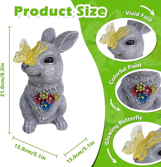 Solar Bunny Garden Statue with Glowing Butterfly - 8.3" Outdoor Garden Decor for Yard, Patio - Resin Rabbit Decor Figurine Lights - Perfect Mother's Day & Birthday Gifts for Mom, Grandma