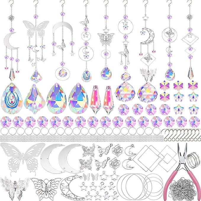 Lyukii 300 Pcs DIY Suncatchers Making Kits Craft for Adults Crystal Suncatchers for Window Hanging Sun Catcher with Chain Rainbow Maker Crystal Prisms Decor for Home Garden Party Wedding Ornament