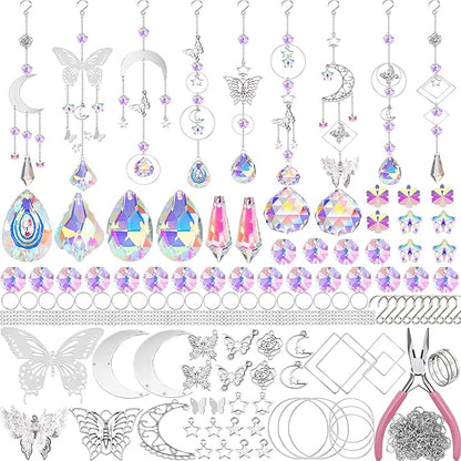 Lyukii 300 Pcs DIY Suncatchers Making Kits Craft for Adults Crystal Suncatchers for Window Hanging Sun Catcher with Chain Rainbow Maker Crystal Prisms Decor for Home Garden Party Wedding Ornament
