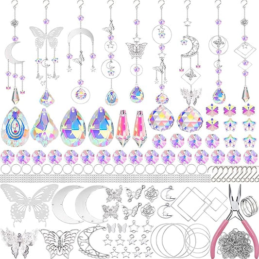 Lyukii 300 Pcs DIY Suncatchers Making Kits Craft for Adults Crystal Suncatchers for Window Hanging Sun Catcher with Chain Rainbow Maker Crystal Prisms Decor for Home Garden Party Wedding Ornament