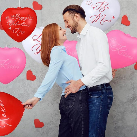 Jetec 12 Pcs 12'' Valentine's Day Inflatable Hearts Outdoor Decorations, Large Inflatable Heart Valentines Hanging Ornaments for Wedding Anniversary Holiday Party Yard Decor(Mixed Color,Letter)