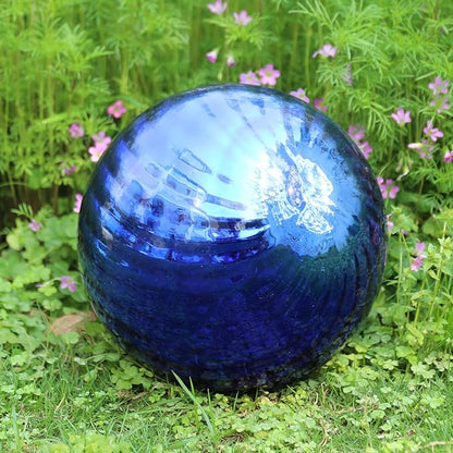 VCUTEKA Gazing Ball, Glass Mirror Polished Hollow Ball Reflective Garden Sphere, Gazing Globe for Home Garden Lawn Outdoor Ornament Yard Decorative, 10-Inch, Dark Blue