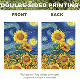 Sunflower Garden Flag Spring Summer Sunflowers Yard Flags Vibrant Van Gogh Starry Sky House Banners Double Sided Rustic Farmhouse Floral Banner for Porch Patio Landscape Decor 12 x 18 Inch