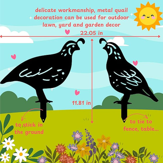 Metal Quail Lawn Art Ornament Stakes, Quail Figurine Yards Stake, Quails Statue Garden Ornaments, Quails Yard Ornaments, Metal Bird Outdoor Farm Decoration, Silhouette Statue Yard Stakes Decor (Quail)