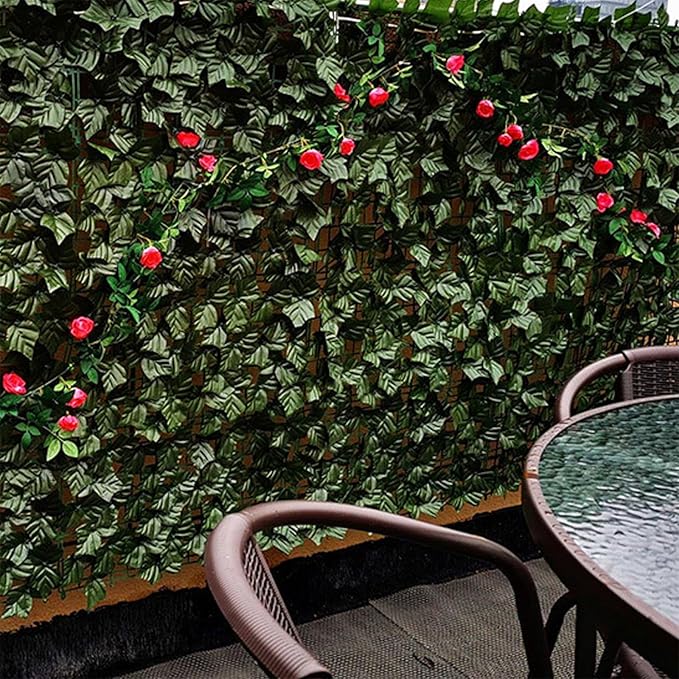 Privacy Fence Screen Artificial Ivy Grass Wall Screen 240x40 in Balcony Fence Privacy Screen Faux Vines Green Backdrop Fake Ivy Wall Panels Hedge Fence for Patio,Garden, Backyard Indoor Outdoor deocr