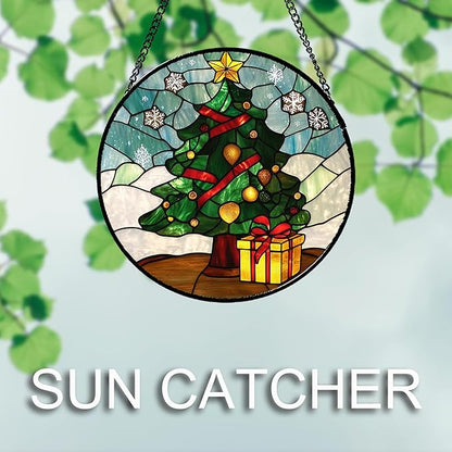 DASTOLL Stained Glass Window Hanging Green Christmas Tree Snowflake Large 11.8" - Suncatcher Door Garden Sun Catcher Xmas Holiday Decor Birthday for Mom Men Woman Friend Nana