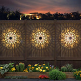 Solar Fence Lights 4 Pack Outdoor Deck Step Wall Lights Metal Waterproof LED Warm Yellow Light for Garden Post Patio Backyard Yard Decor (Mandala-2, 4)