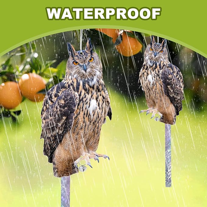 Owls to Keep Birds Away: 2 Pack Fake Owls with Reflective Tape for Garden Patio, Bird Scare Reflective Hanging Decoration to Keep Birds Pigeon from Windows Tree Garden