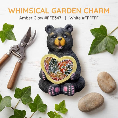 Solar Garden Sculpture: Unique Resin Black Bear Holding a Heart Outdoor Mosaic Solar Light Ideal for Gardens, patios, and courtyards Gift or Decorative piece-Black