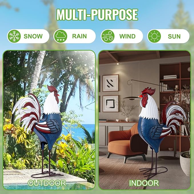Backyard Expressions Rooster Décor Garden Statue - Chicken Yard Art Sculpture Outdoor - 63 Inch (Patriotic)