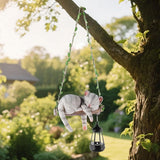 Solar Lighted Garden Outdoor Statue, 22.6" H Hanging Swing Lying with A Sleeping Cat and A LED Lantern, Resin Animal Figurine Hanging Ornaments with Hook for Decoration & Gift