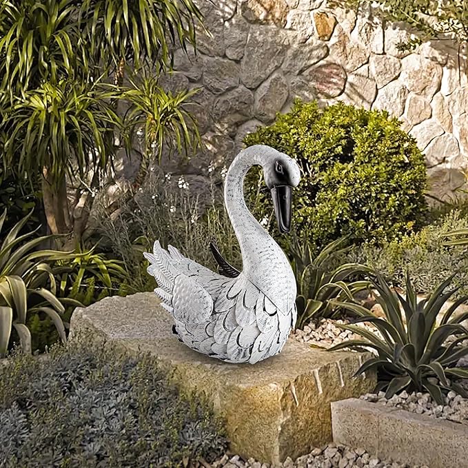White Swan Garden Statue, Metal Goose Outdoor Decor for Yard Pool Patio Fountain Display