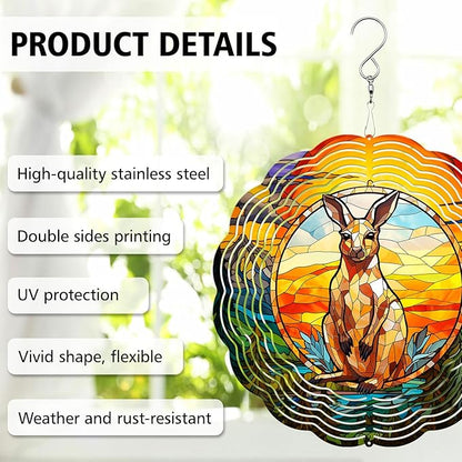Kangaroo Wind Spinner, Kangaroo Stained Glass Wind Spinner, Wind Sculpture Kangaroo Wind Spinners for Garden Patio Yard Decor