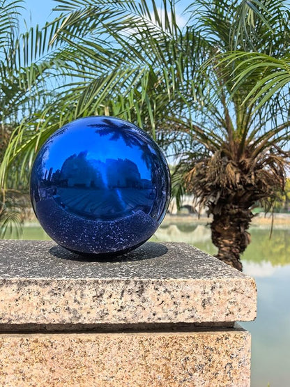 Gazing Ball for Garden Decor - 8-Inch Hollow Metal Sphere for Outdoor & Indoor Use, Patio, Yard, Flower Bed Accent Piece (Blue)