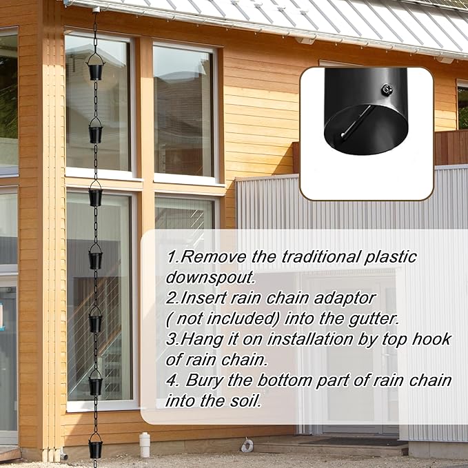 Invech 12.5FT Adjustable Rain Chains for Gutters, Outside Rain Chains with 12 Cups, Bucket Shape Rain Catcher Chain for Eaves Drainage, Replacement for Downpout