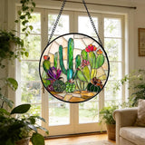 DASTOLL Stained Glass Window Hanging, White Green Cactus Suncatcher Diamond Glass Panel Hangings Sun Catchers Decor for Birthday for Women, Men, Wife, Aunt, and Mom 6.3 in