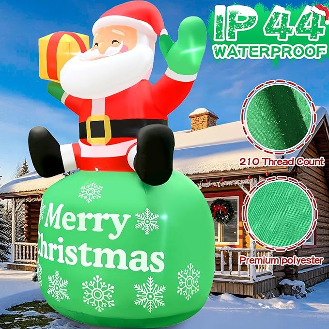 8FT Christmas Inflatable Santa 8FT Sitting Santa Claus Christmas Inflatables Outdoor Decorations Xmas Santa Blow Up Yard Decor with Built-in 5 LEDs for Yard Garden Lawn(with Storage Bag)