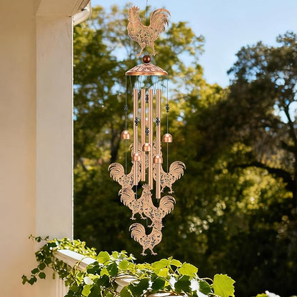 Chicken Decor Wind Chimes - Metal Rooster Windchimes Outdoors Decoration Garden Patio Yard Balcony Porch Indoor Home Art Hanging Christmas New Year Birthday Gift for Women Mom Grandma Friend