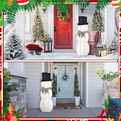 Winter Snowman Porch Sign Wooden Porch Decor Winter Christmas Nutcracker Snowman Front Door Welcome Standing Sign for Xmas Farmhouse Outdoor Yard Wall Hanging Decorations(42 Inch,Cute)