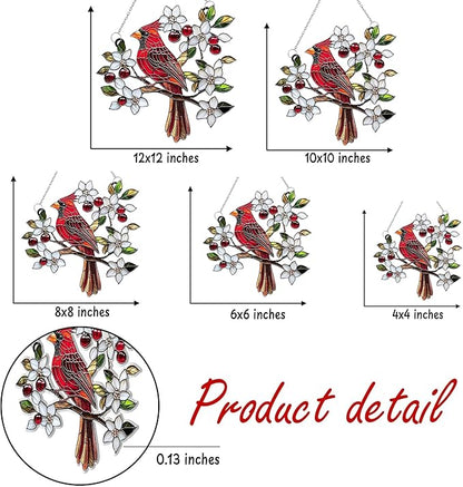 Cardinal Memorial Acrylic Suncatcher, Boho Suncatchers for Window Hangings, Stained Glass Effect Indoor Outdoor Garden Decor for Cardinal Lover, Gifts for Mother's Day, Mom, Grandma, Wife, Women