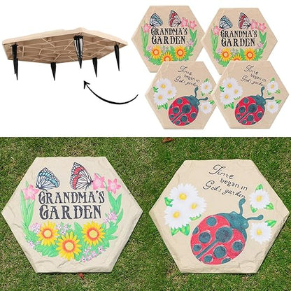 4Pcs Hexagon Butterfly Stepping Stone Outdoor Garden Walkway, Durable Plastic Pavers for Patio, Pathway, and Landscaping, Weatherproof Stepping Stone with Ground Stakes for Easy Installation