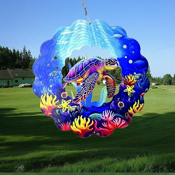 Wind Spinner, 3D Hanging Wind Spinner Ornament, Gifts for Women Mom Grandma, 12inch Metal Wind Kinetic Sculpture for Outdoor&Indoor Decor, Yard Art, Garden Decoration (Blue-Sea Turtle)