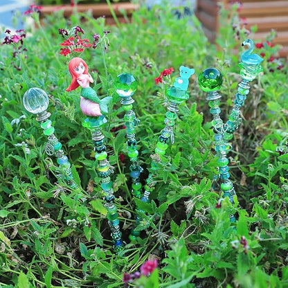 AIPRIDY 158 Pcs DIY Fairy Wand Garden Stakes Kit,Multiple Color Scheme European Beads Crystal Diamond Tops and 12 or 10 Inch Threaded Rods,Stainless Steel Stakes with Diamond Toppe (Peridot)