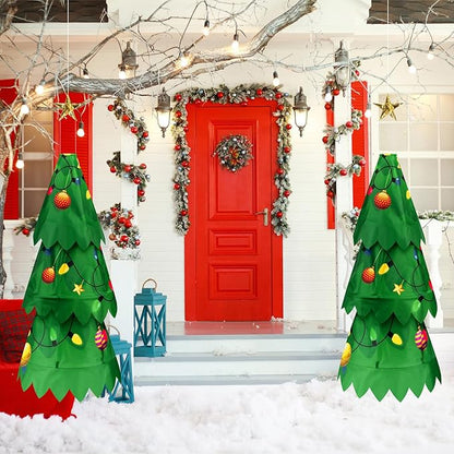 2 Pcs Christmas Tree 3D Windsock Applique Christmas Tree Windsock 36 Inch Indoor Outdoor Hanging Winter Polyester Wind Sock Xmas Party Gift Decorations for Garden Porch Yard Patio Lawn