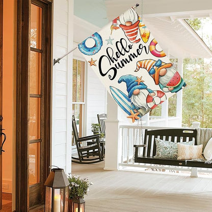 AVOIN colorlife Hello Summer Gnomes House Flag 28x40 Inch Double Sided, Coastal Seasonal Holiday Burlap Yard Outdoor Decoration