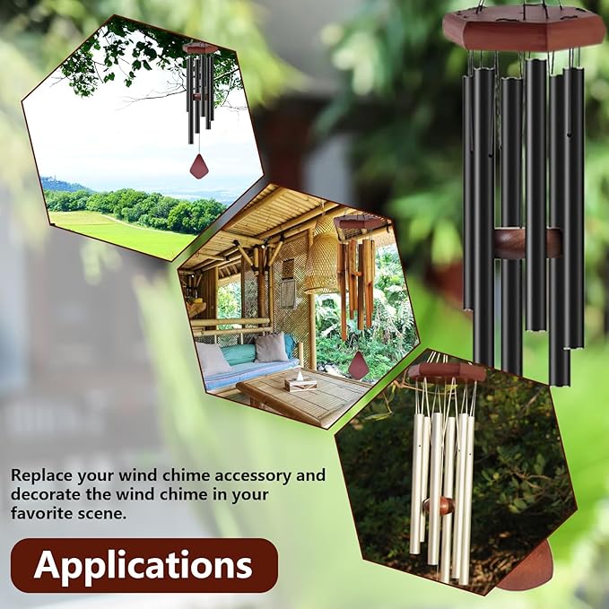 Wind Chime Kit 28 PCS Wind Chime Replacement Parts Including Hexagon Top, Clapper, Wind Catcher, 19.6FT Nylon Cord, DIY Wood Windchime Supplies (Brown)