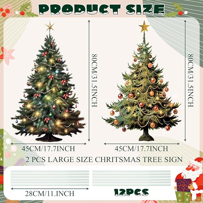 Geelin 2 Pcs Large Christmas Tree Sign Yard with Stake 2.62 ft Vintage Patio Lawn Decoration Outdoor Christmas Party Favor Ornament Garden Sign for Party Supplies(Vintage Tree)