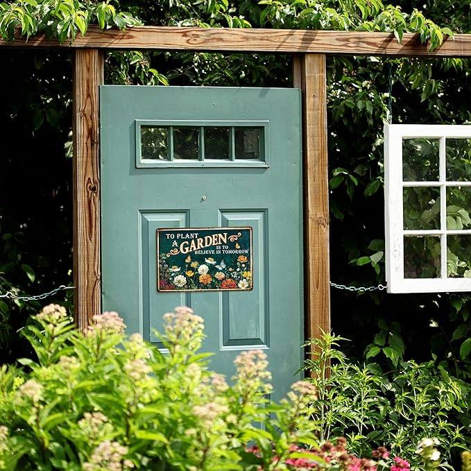 KORUBIA Garden Sign - Vintage Gardening Metal Signs for Outside - Patio Gardening Gifts for Women, Men, Plant Lovers, Gardeners - Home Fence Decor Outdoor Greenhouse Garden Signs - 12''x8'' Metal Sign