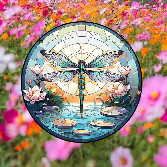 Dragonfly Acrylic Window Hangings, Indoor Dragonfly Stained Window Hanging Acrylic Art Wall Decoration Gift for Indoor Outdoor Home Garden Ornaments