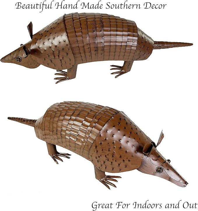 Urbalabs Metal Yard Art Springy Metal Armadillo Figure Texas Western Decor Medium 11 Inch Metal Garden Decor Outdoor Statues Metal Yard Art Sculptures Rustic Yard Decorations (11 Inch)