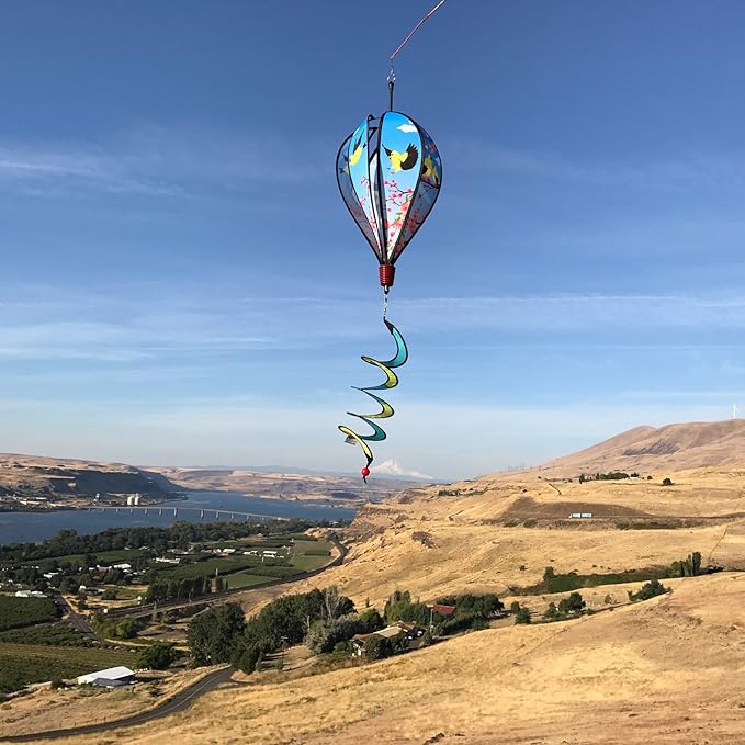 In the Breeze Goldfinch Family 6-Panel Kinetic Hot Air Balloon Wind Spinner,11" W x 17" H, 26" Tail,1056