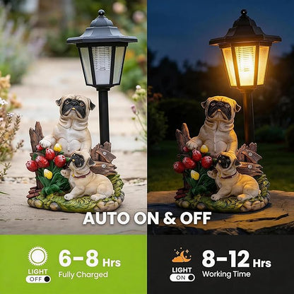 Pug Dog Solar Lights Outdoor Garden Decor Waterproof Resin Dog Statues Yard Art Gifts Patio Lawn Pathway