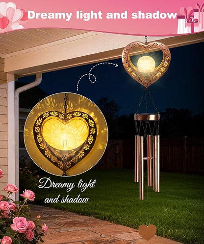 Nacome Solar Heart Wind Chimes for Outside: Weatherproof Metal Outdoor Decor Easy Hanging for Garden Patio Tree Window - Melodious Mother's Day Birthday Gifts for Mom Women Mom Grandma Her Wife