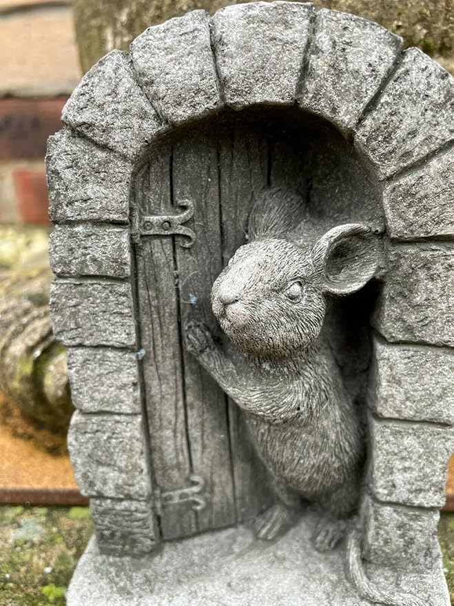 Discount Garden Statues Mouse Door Stone Statue | Garden Outdoor Home Tree Animal Decoration Ornament Mice, Grey