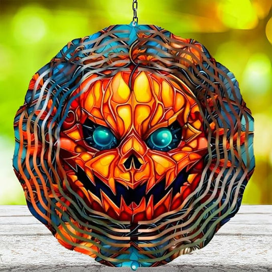 Halloween Scary Pumpkin Wind Spinner,12in Stainless Steel Hanging Wind Spinners Outdoor Yard Patio Garden Decorations