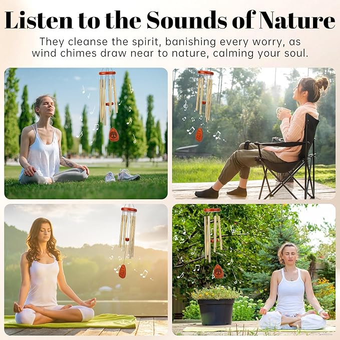 Memorial Wind Chimes for Loss of Loved One, Windchimes in Memory of a Loved One Outdoor Remembrance/Condolences/Sympathy/Bereavement Gifts for Loss of Mother Father Husband, 32" Gold