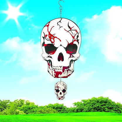 12inch Halloween Decoration Skull Wind Spinner Outdoor, 3D Kinetic Hanging Wind Sculpture, Stainless Steel Rustproof Garden Spinner Decor, Metal Yard Art, Unique Gift for Men, Holidays