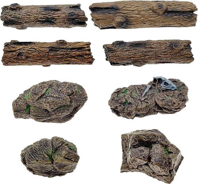Cayway 8 PCS Miniature Tree Stumps Miniature Stone Rock Statue Mini Garden Figurines Stumps Ornaments for Micro Train Landscape Railway Sand Table