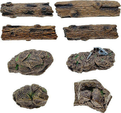 Cayway 8 PCS Miniature Tree Stumps Miniature Stone Rock Statue Mini Garden Figurines Stumps Ornaments for Micro Train Landscape Railway Sand Table