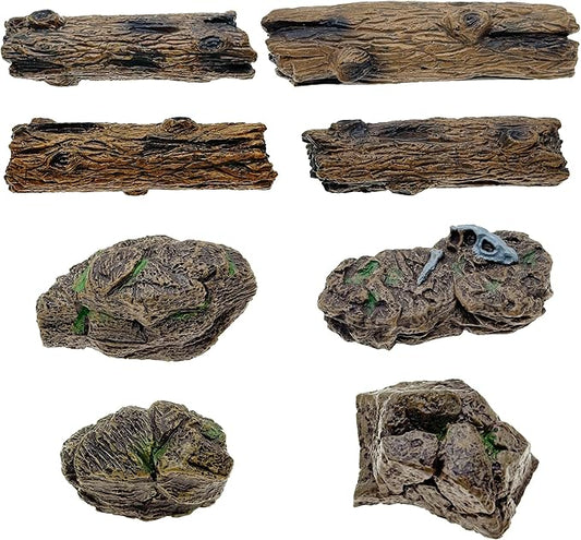 Cayway 8 PCS Miniature Tree Stumps Miniature Stone Rock Statue Mini Garden Figurines Stumps Ornaments for Micro Train Landscape Railway Sand Table