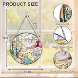 Stained Glass Window Hanging Suncatchers with Desert Cactus 12.6", Vibrant Glass Panel with Metal Chain for Home Decor Gift for Women Mother's Day, Birthday, Men, and Mom