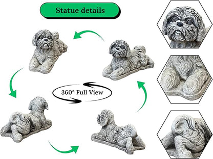 Shih Tzu Memorial Statue Yard Pet Memorial Puppy Sculpture Concrete Dog Figurine Painted Shih Tzu Statuary Pet Loss Gift Stone Grave Marker Lawn Ornament