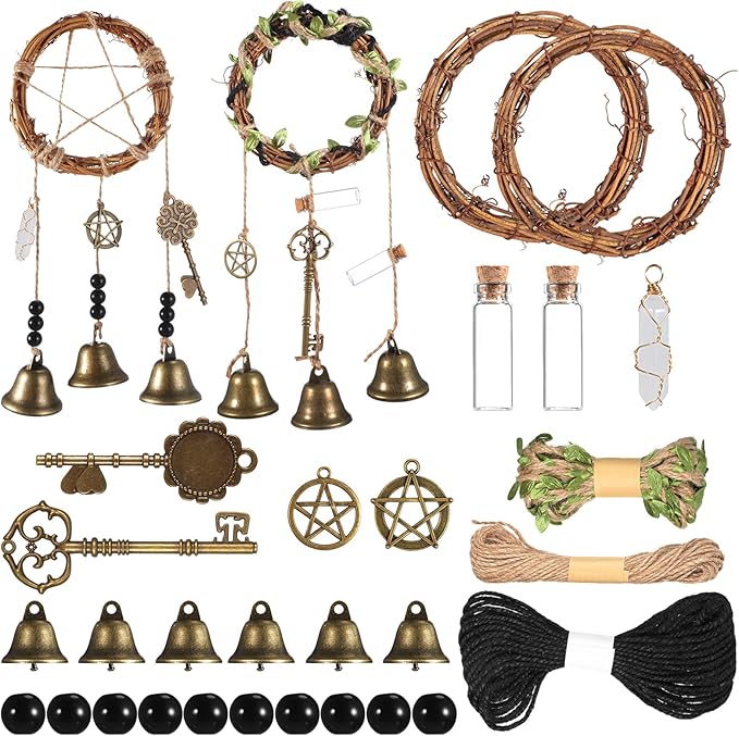Charniol Witch Bells DIY Kit for Door Knob for Protection Witch Bell Witchy Decor Hanging Witchcraft Decorations Witches Wind Chimes