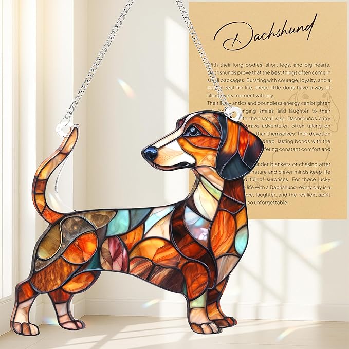 Colorful Dogs Acrylic Suncatcher Ornament for Window Decor, Acrylic Suncatcher Window Hanging Decor, Dog Lovers Gifts for Women, Dogs Christmas Ornaments for Tree Hanging (Dachshund Mable)